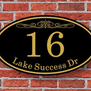 Custom Oval Address Sign Aluminum 12&quot;W x 7&quot;H, Personalized House Number Sign, Address Plaque, Housewarming Gift, 90