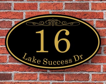 Custom Oval Address Sign Aluminum 12"W x 7"H, Personalized House Number Sign, Address Plaque, Housewarming Gift, 90