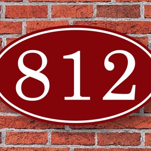 Custom Oval Address Sign Red Aluminum 12&quot;W x 7&quot;H, Personalized House Number Sign, Address Plaque, Housewarming Gift, #81r
