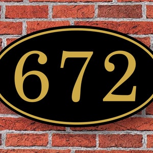 Custom Oval Address Sign Gold Letters Aluminum 12&quot;W x 7&quot;H, Personalized House Number Sign, Address Plaque, Housewarming Gift, #81gd