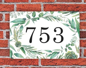 Floral House Number Sign, Green Address Plaque, Custom House Number, Street Number Sign, Aluminum 12"W x 8"H, S109