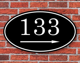 Custom House Number Arrow Sign,  Personalized Address Sign  with Direction, House Number, Address Plaque, Aluminum 12"W x 7"H, C105