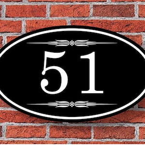 Custom Oval Address Sign Black Aluminum 7&quot;H x 12&quot;W, Personalized House Number Sign, Address Plaque, Housewarming Gift, 104