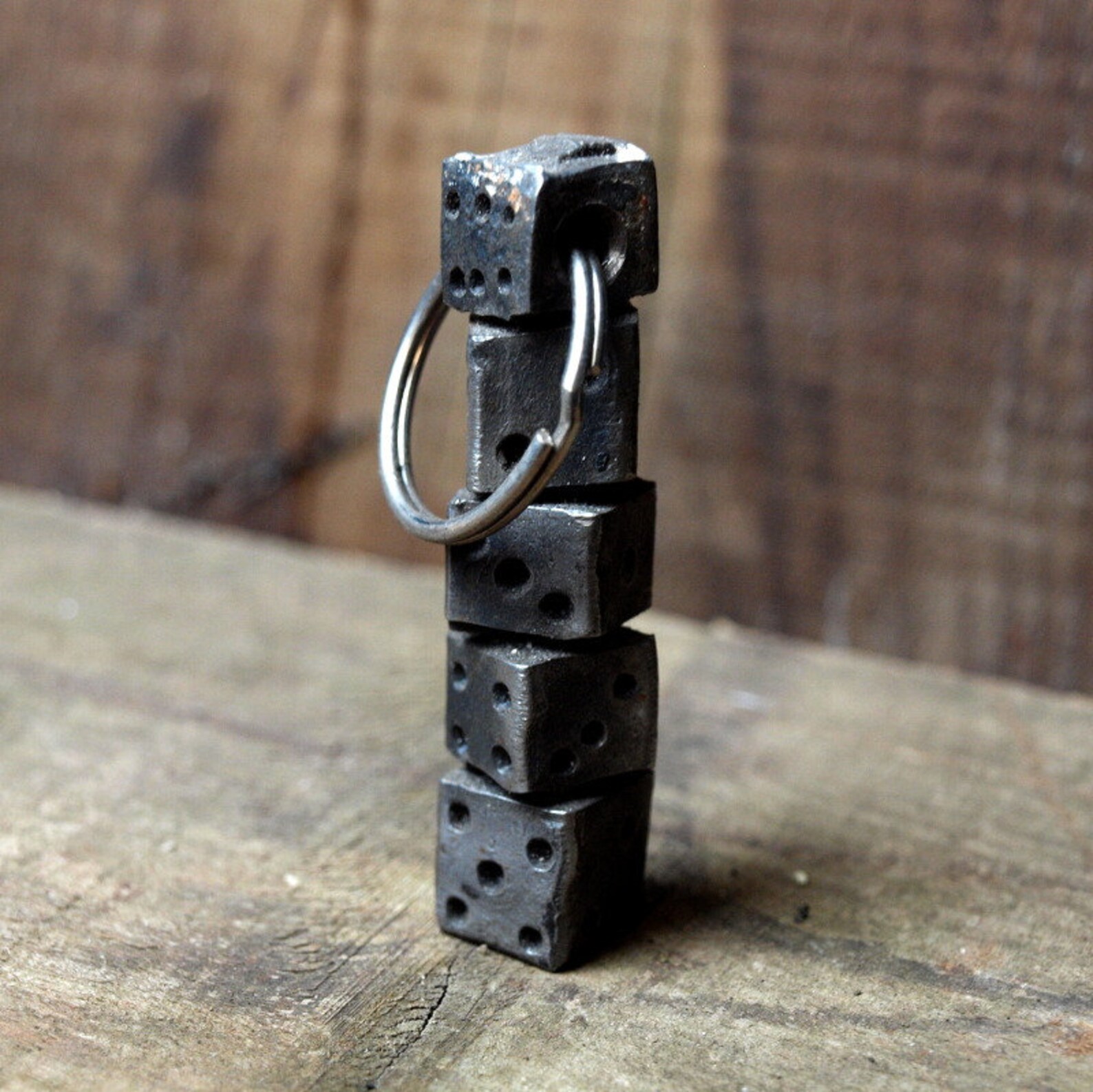 Blacksmith hand dice stack/twist keyring/keychain from Etsy
