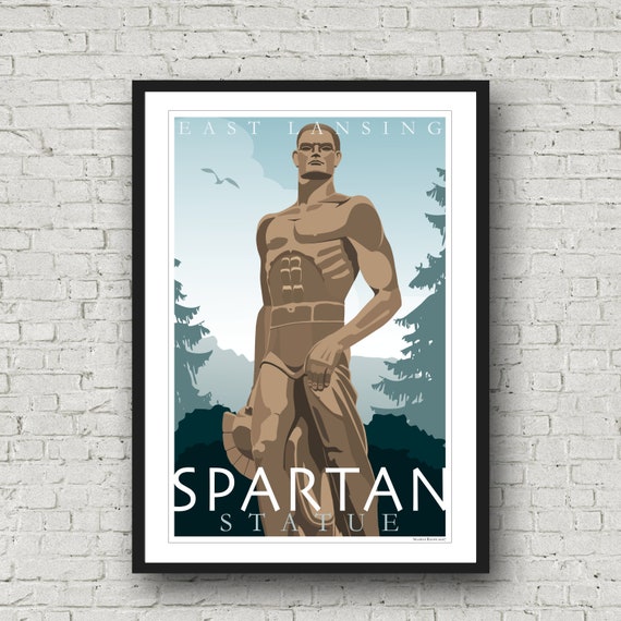 Michigan State University Vintage Art Print Spartan Statue Etsy