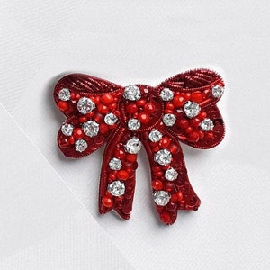 Darling Red Bow Brooch / Rhinestone Bow Brooch