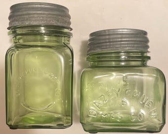 ZELDZAME Dazey 1922 potten met groene boterkarton reliëf, set van 2 maten