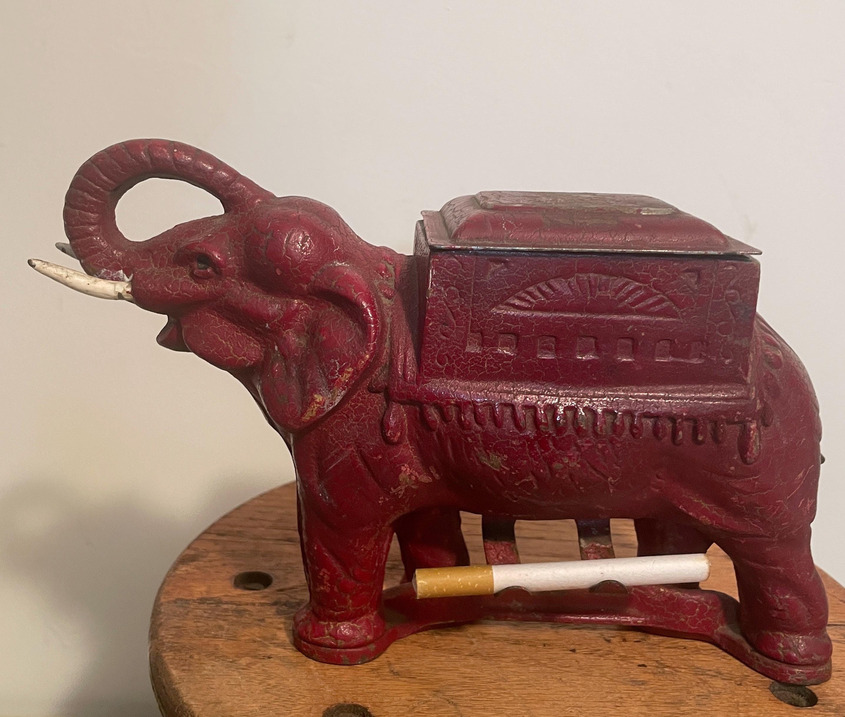 smoking elephant cigarette dispenser Vintage 1920s Cast Iron Elephant Cigarette Dispenser With Rotating Tail  Action - Tobacciana Collectible With Separate Ash Tray