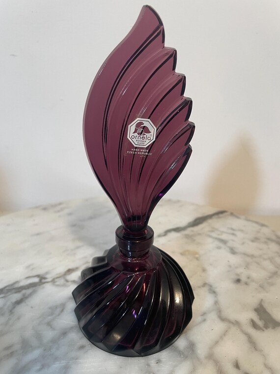 Ornela Bohemia Glass Amethyst Swirl Perfume Bottle Handmade Czech Republic