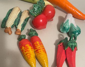 Rare Collection of 5 Vintage Japanese Joined Vegetable Novelty Salt & Pepper Shakers