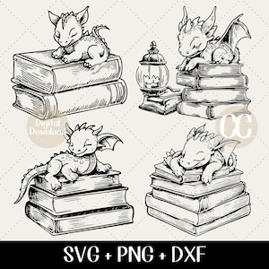 Book Dragons Bundle SVG PNG DXF, Books and Dragons svg, Stack of Books svg, Book Dragon svg, Book Lover Bundle, Stack of Books, Booktrovert