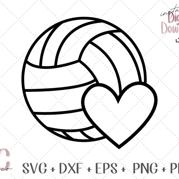 Volleyball with Heart for Jersey Number - Instant Digital Download - Personal and Commercial Use - svg, dxf, eps, png and pdf files included