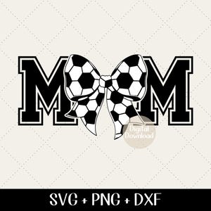 Moeder voetbal coquette Bow SVG PNG DXF - schattige voetballer svg, Girly Jock digitale download, sport boog svg, Varsity University lettertype svg