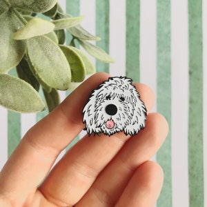 white doodle dog soft enamel lapel pin