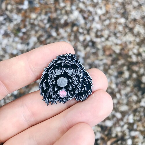 black doodle dog soft enamel lapel pin