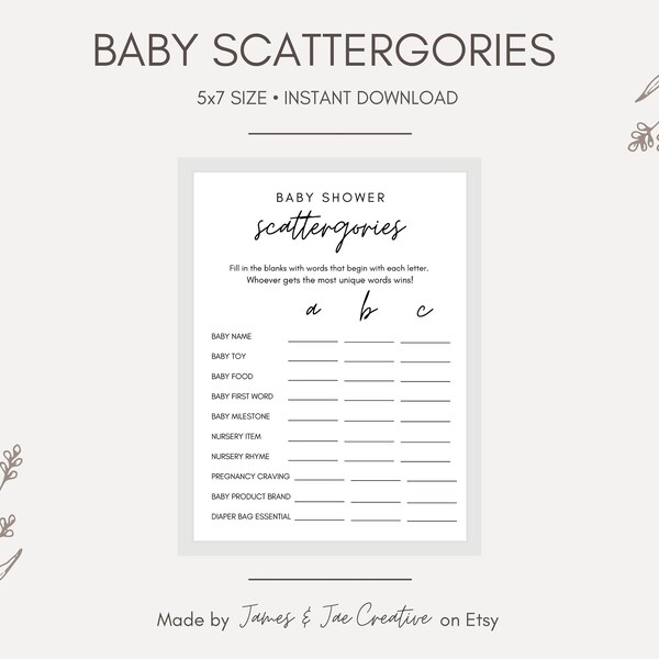 Baby Shower Game Printable | Minimalist Baby Shower Game | Gender Neutral Baby Game | Baby Scattergories | Party Game | M12