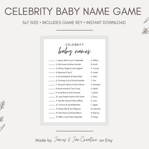 Baby Shower Game Printable | Minimalist Baby Shower Game | Gender Neutral Baby Game | Celebrity Baby Names | Party Game | M12