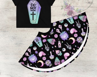 Creepy Pretty Black Pastel Goth A-Line Skater Skirt