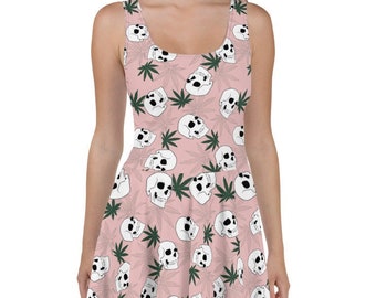 Skulls and Leaves Skater Dress