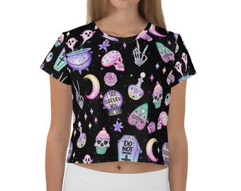 Creepy Pretty Black Pastel Goth All-Over Print Crop Top