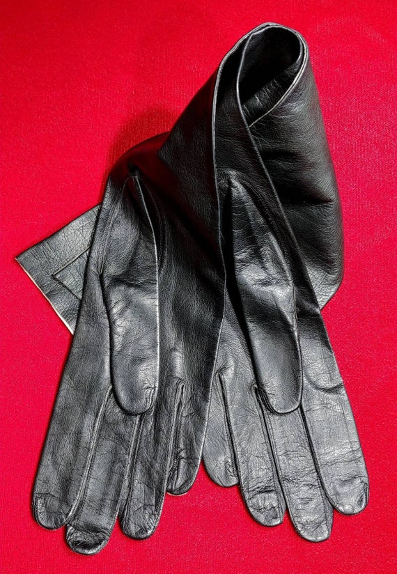 Unlined Black Kid Elbow Gloves ~ Size 8