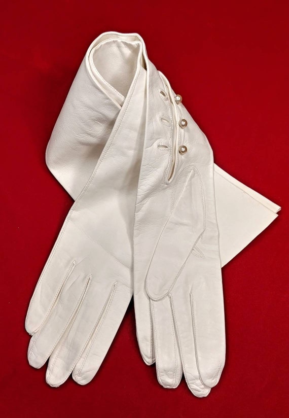 Elena White Kid Leather Opera Gloves ~ Size 8