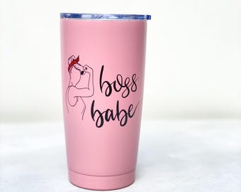 Boss Babe-beker: roze geïsoleerde roestvrijstalen reisbeker van 20 oz
