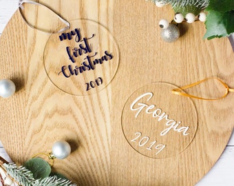 Gepersonaliseerde kerst acryl kerstbal duidelijk acryl look Xmas boom decoratie