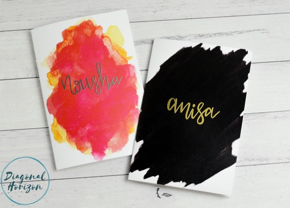 Personalised watercolour design Notebooks, Lined journal notebook, Staple, personalised gift