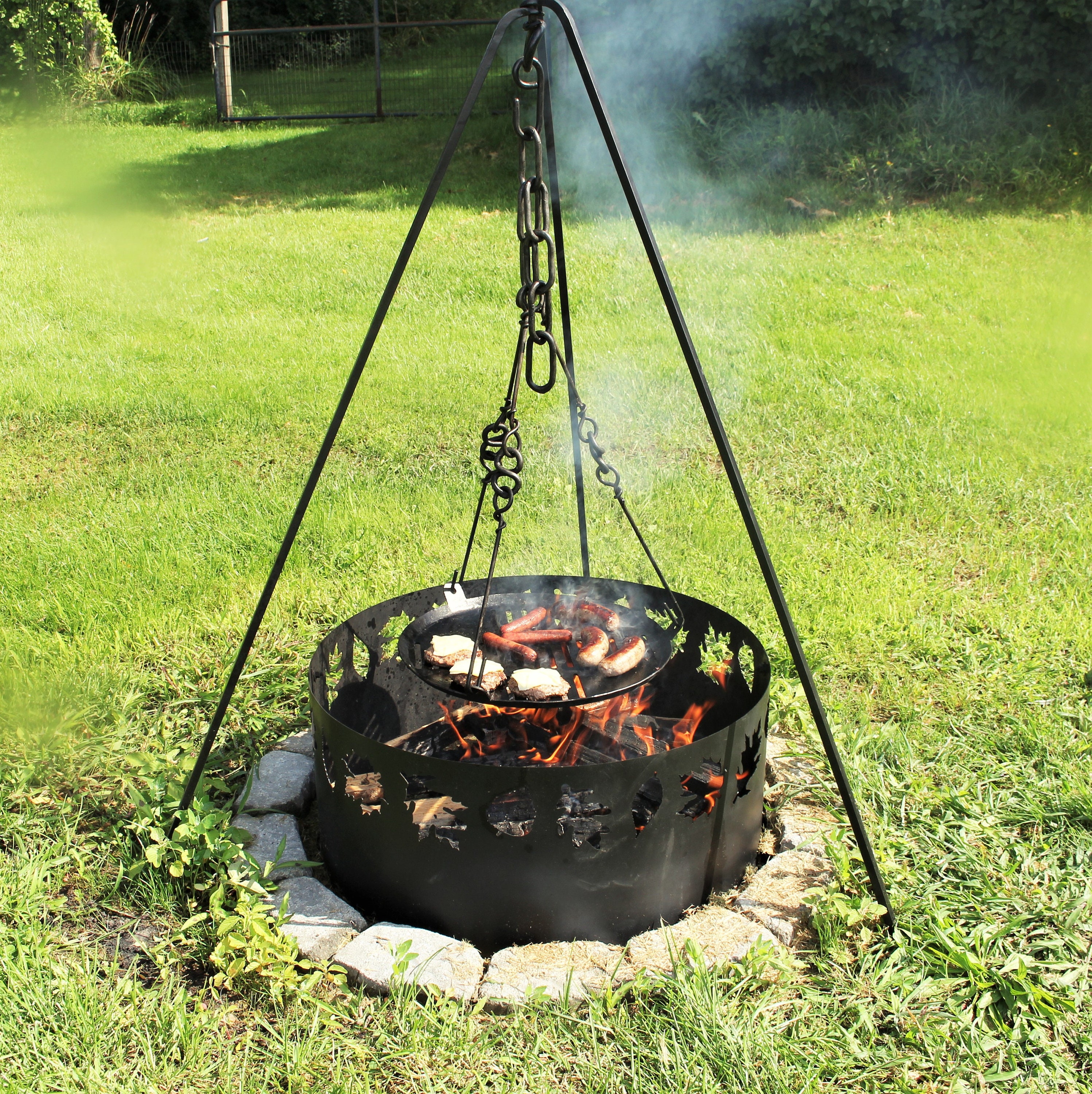 Tripod Grill Setup for Fire Pit - Adjustable Pulley System 