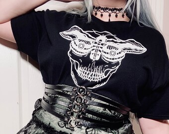 Moth Skull Tshirt, moth shirt, skull, moth, graphic tshirt, skull t-shirt, goth clothing, alternative apparel, Witch shirt, Goth shirt