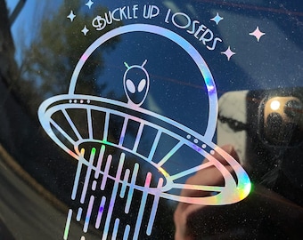 Buckle Up Perdedores Pegatina, Calcomanía Holográfica de Coche Alienígena, Pegatina Alienígena, Pegatina De Vinilo, Calcomanía OVNI, Calcomanía Alienígena, Calcomanía Window, Calcomanía Divertida