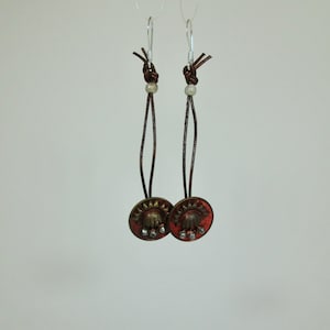 Vintage &quot;Clementine&quot; Button Earrings with Leather on Sterling Silver