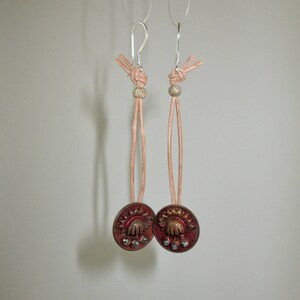 Vintage &quot;Clementine&quot; Button Earrings with Leather on Sterling Silver