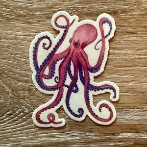 Oktopus Aufkleber, Süß und Verspielt Original Zeichnung, 3"Ozean Meereskreatur Kunst, langlebiger Aufkleber für Laptop, Notebook, Wasserflasche & mehr