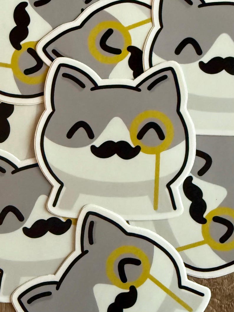 Cat Sticker, Fancy Cat With Monocle and Mustache, 3