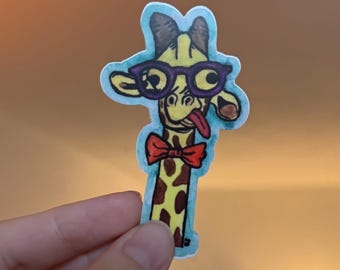 Giraffklistermärke, lekfullt djurdekal, originalkonst, 7,5 cm vattentätt klistermärke