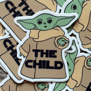 Calcomanía de Baby Yoda, calcomanía de The Child, linda calcomanía impermeable de Star Wars Galaxy de 3" para computadoras portátiles, botellas de agua, diarios y más