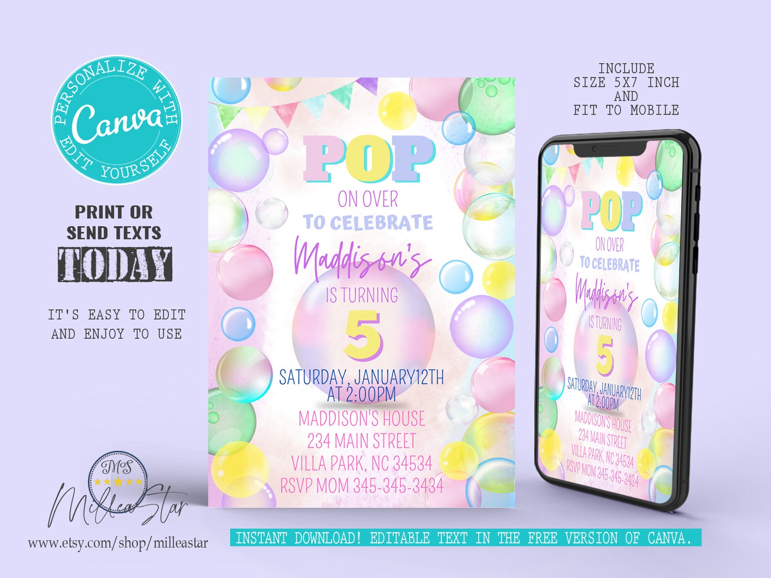 Bubble Birthday Invitations Bubble Party Invites Balloon Etsy