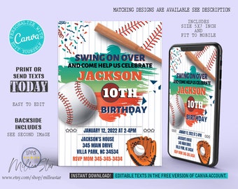 Baseball Invitations, Editable Birthday Invitation, Sports Party Invites, Birthday Invite, Baseball Birthday Ideas, Baseball Invite