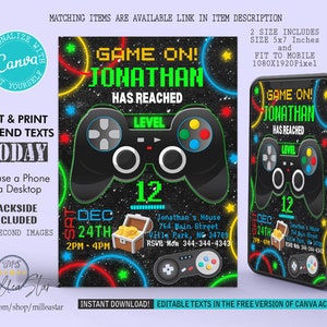 Video Game Birthday Invitation, Games Invite, Mobile Invitations, Digital Invitation, Editable in canva