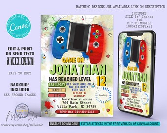 Video Game Invitation, Game Invite, Game Party Invitation, Editable in Canva, Instant Download