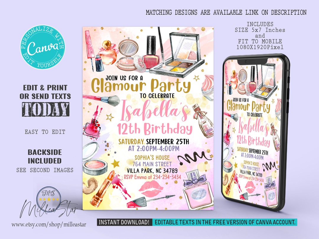 Spa Party Invitation Birthday Invites Spa Makeup Birthday - Etsy