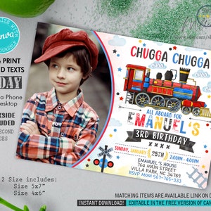 Train Birthday Invitation, Train Invite, Birthday Invitation For Boys With Picture, Editable in Canva, Instant Download