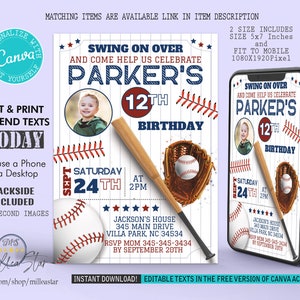 Baseball Birthday Invitations, Sports Invites, Baseball Invitation, Birthday Invitation With Photo, Editable in canva