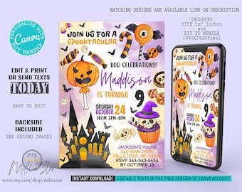 Halloween Party Invitation, Halloween Invite, Sweet Candy Birthday Invitations, Digital Invitation, Editable in canva