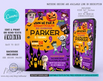 Halloween Party Invitation, Halloween Invite, Kids Birthday Invitations, Digital Invitation, Editable in canva