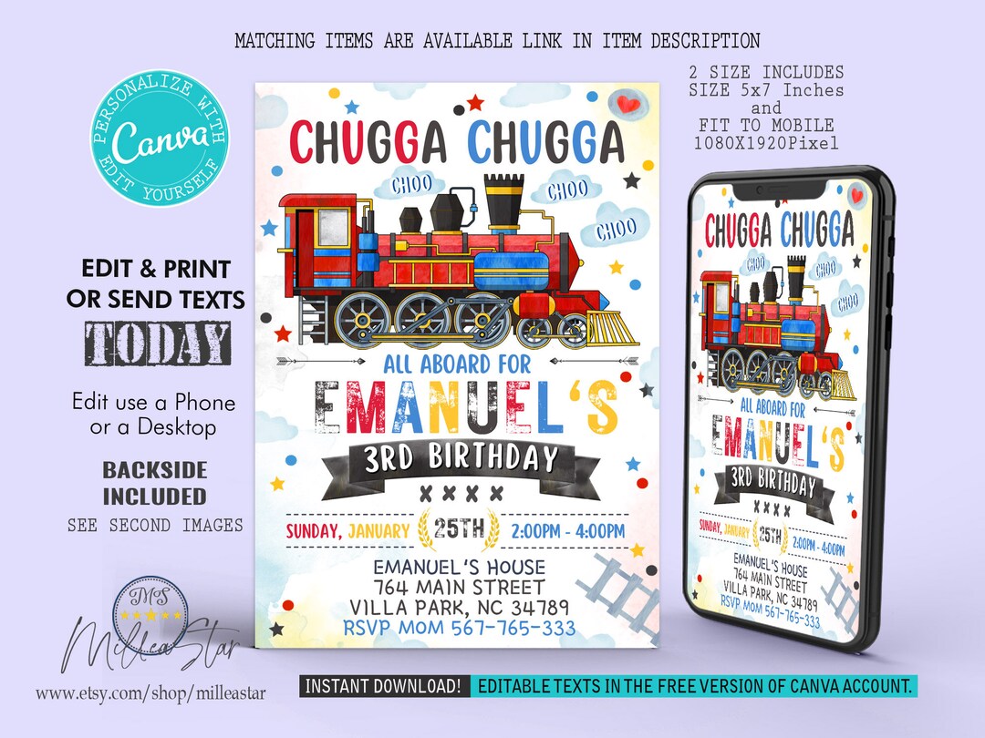 Train Birthday Invitation Train Invite Birthday Invitation Etsy