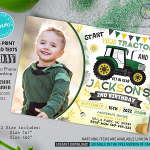 Tractor Invitation, Tractor Birthday Party Invite With Picture, Editable in Canva