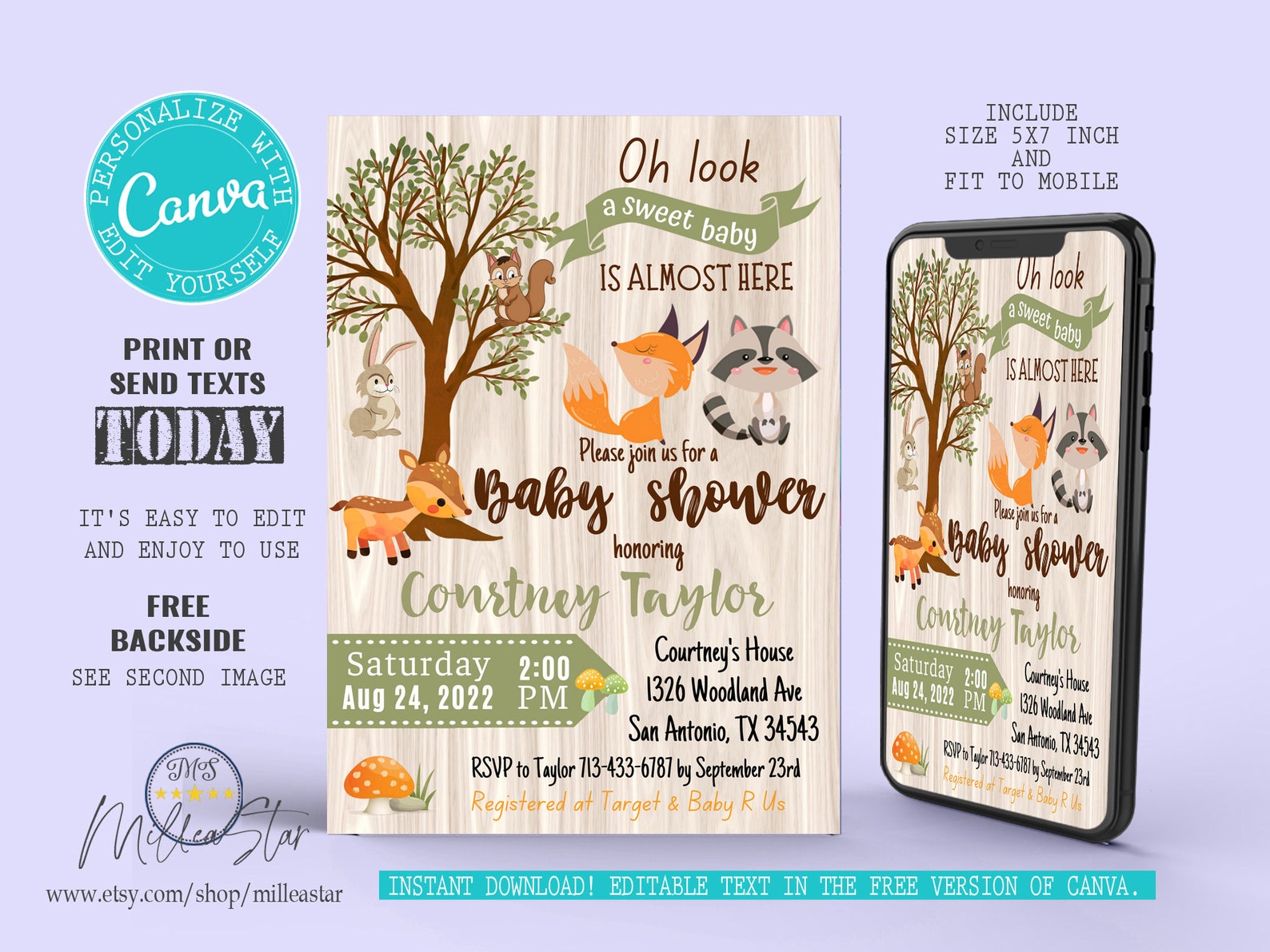 Woodland Baby Shower Invitation Baby Shower Party Invitation Etsy